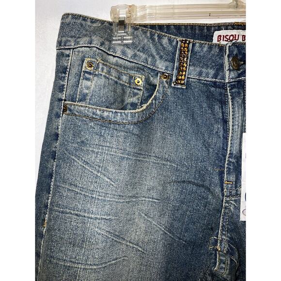 New BISOU BISOU Jeans Women's Size 16 Blue Rhinestone Gems Cuffed Leg Denim Jean - Picture 4 of 8